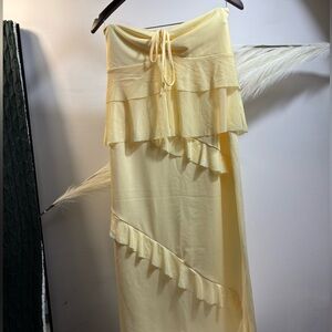 (#56)XL Yellow strapless crop top & mid skirt set